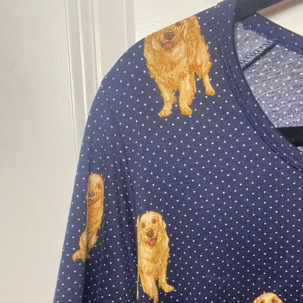 LulaRoe Golden Retriever with polka dot perfect t Tshirt - Picture 3 of 4